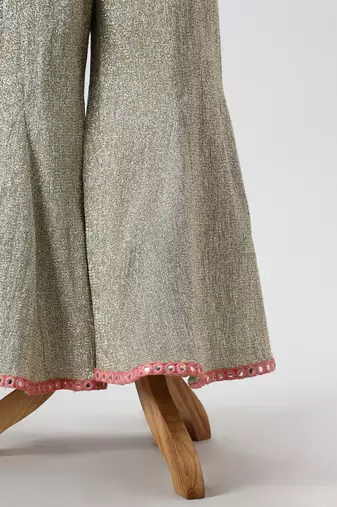 Peach and silver grey embroidered dola silk co ord set