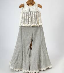 Off white and silver grey embroidered dola silk co ord set