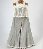 Off white and silver grey embroidered dola silk co ord set