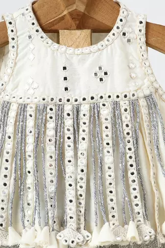 Off white and silver grey embroidered dola silk co ord set