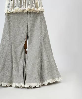 Off white and silver grey embroidered dola silk co ord set 3