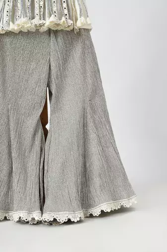 Off white and silver grey embroidered dola silk co ord set