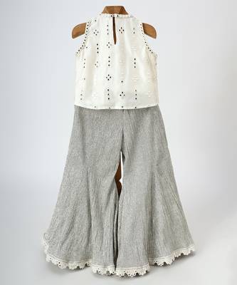 Off white and silver grey embroidered dola silk co ord set 4
