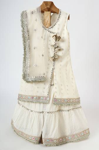 Off white embroidered chanderi sharara set