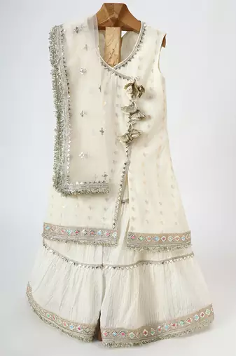 Off white embroidered chanderi sharara set