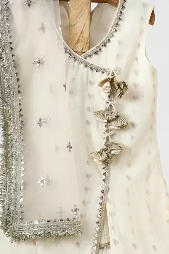 Off white embroidered chanderi sharara set