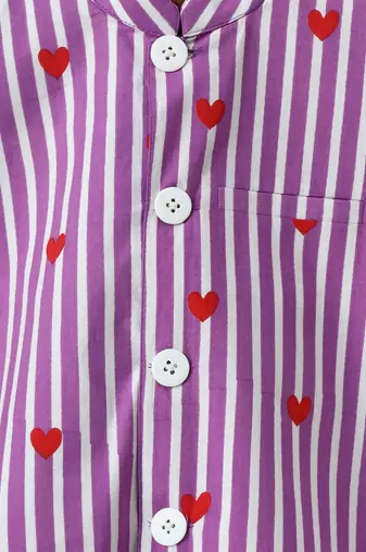 White and purple printed lurex kurta jacket set