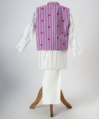 White and purple printed lurex kurta jacket set 3