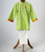 Neon green embroidered cotton kurta set