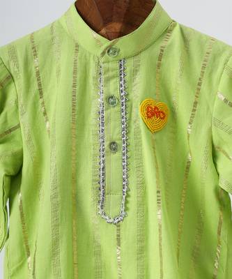 Neon green embroidered cotton kurta set 2