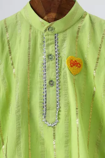 Neon green embroidered cotton kurta set