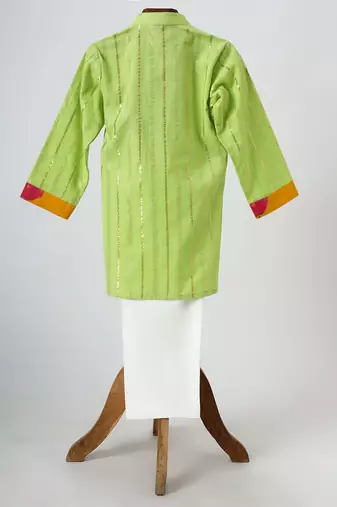 Neon green embroidered cotton kurta set