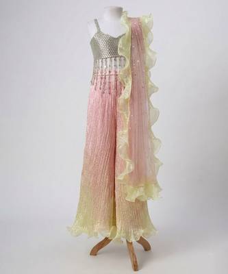 Silver ombre embroidered faux and art silk blouse and palazzo set 1