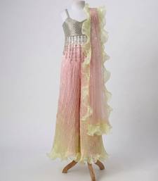 Silver ombre embroidered faux and art silk blouse and palazzo set