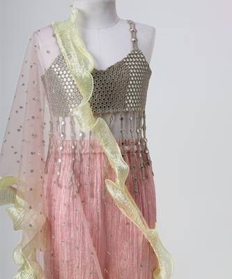 Silver ombre embroidered faux and art silk blouse and palazzo set 3