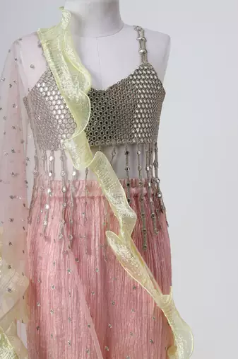 Silver ombre embroidered faux and art silk blouse and palazzo set