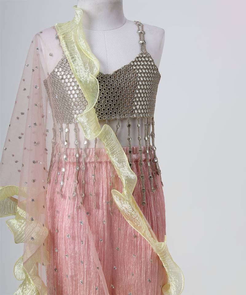 Silver ombre embroidered faux and art silk blouse and palazzo set