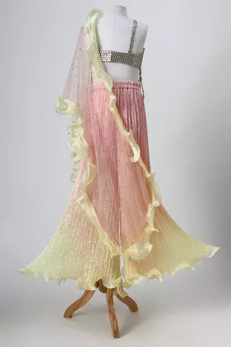 Silver ombre embroidered faux and art silk blouse and palazzo set