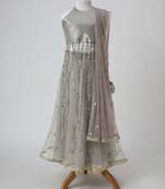 Silver grey embroidered faux and net lehenga set