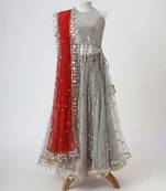 Silver grey embroidered faux and net lehenga set