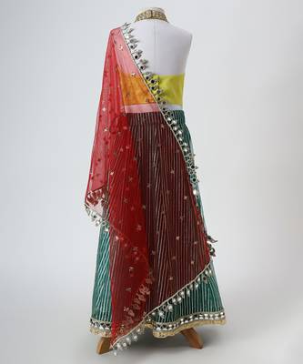 Yellow and green embroidered raw silk organza lehenga set 4