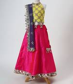 Yellow and pink embroidered raw silk organza lehenga set