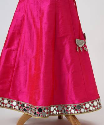 Yellow and pink embroidered raw silk organza lehenga set 4