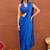 Blue satin silk blend saree set