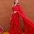 Deep red satin silk blend saree set