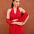 Deep red satin silk blend saree set