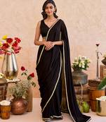Black embroidered crepe silk blend saree set