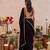Black embroidered crepe silk blend saree set