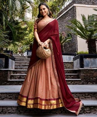 Women's Kanchi Cotton Checked Semi-Stitched Lehenga Choli with Georgette Dupatta 1