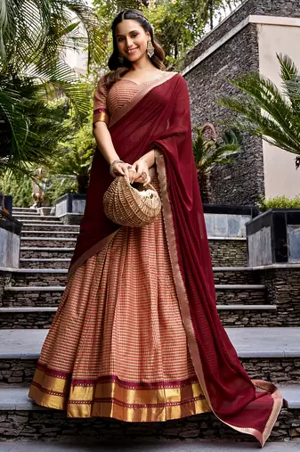 Women's Kanchi Cotton Checked Semi-Stitched Lehenga Choli with Georgette Dupatta