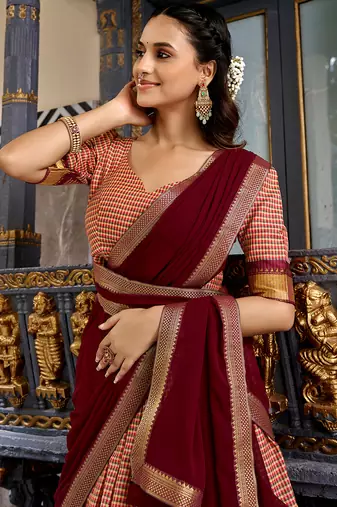 Women's Kanchi Cotton Checked Semi-Stitched Lehenga Choli with Georgette Dupatta