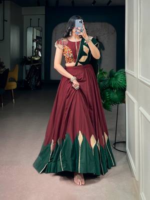 Navratri Women Chinon Silk Gotta Work Lehenga Choli with Kodi Lace & Dupatta - full stitched free Size  1