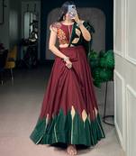 Navratri Women Chinon Silk Gotta Work Lehenga Choli with Kodi Lace & Dupatta - full stitched free Size 
