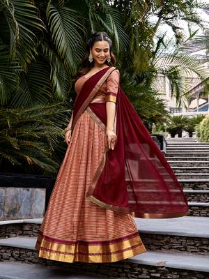 Women's Kanchi Cotton Checked Semi-Stitched Lehenga Choli with Georgette Dupatta 4