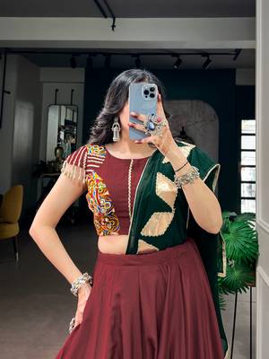 Navratri Women Chinon Silk Gotta Work Lehenga Choli with Kodi Lace & Dupatta - full stitched free Size  2