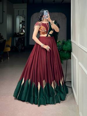 Navratri Women Chinon Silk Gotta Work Lehenga Choli with Kodi Lace & Dupatta - full stitched free Size  4