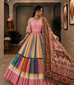 Baby Pink Multicolour Navratri Lehenga Choli With Dupatta