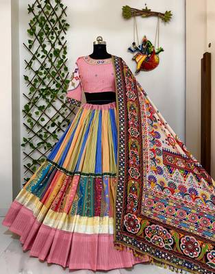 Baby Pink Multicolour Navratri Lehenga Choli With Dupatta 2
