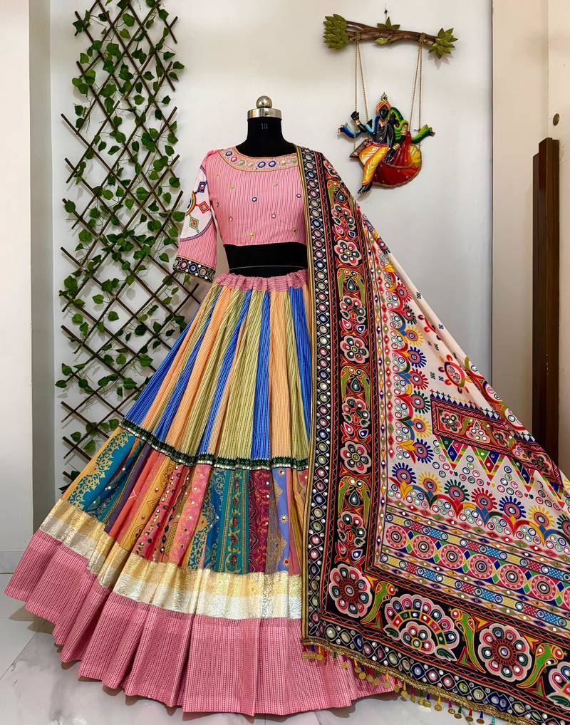 Baby Pink Multicolour Navratri Lehenga Choli With Dupatta