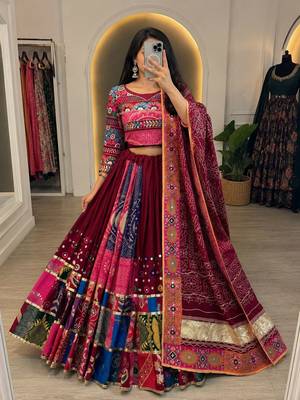 Marron Mirror Navratri Lehenga Choli With Dupatta 1