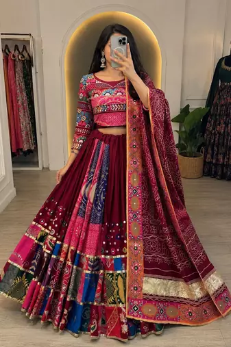 Marron Mirror Navratri Lehenga Choli With Dupatta