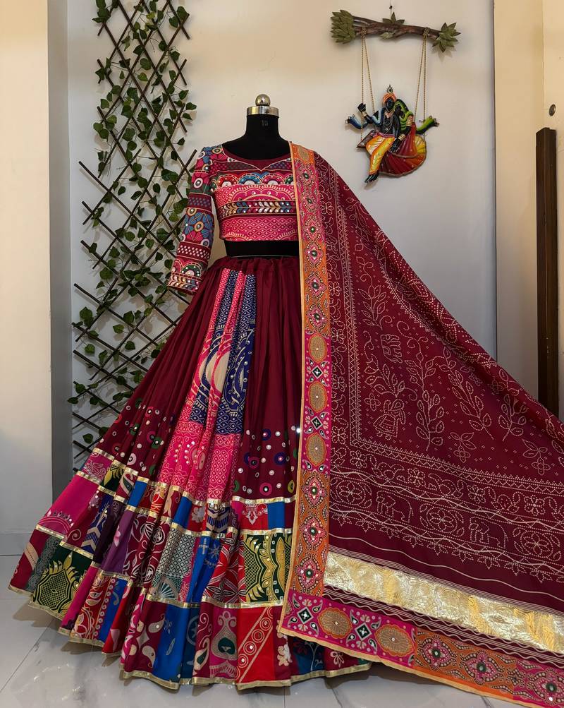 Marron Mirror Navratri Lehenga Choli With Dupatta