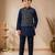 boys navy cotton kurta pyjama set with embroidered sequined waistcoat