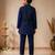 boys navy cotton kurta pyjama set with embroidered sequined waistcoat