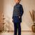 boys navy cotton kurta pyjama set with embroidered sequined waistcoat