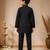 boys black cotton kurta pyjama set with embroidered sequined waistcoat